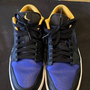 Jordan Black and Purple Sneakers with Yellow Accents